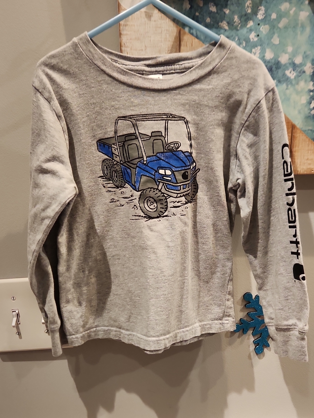 Carhartt Kids Grey Long-Sleeve Tee with Blue Off-Road Truck Graphic Sz 4t